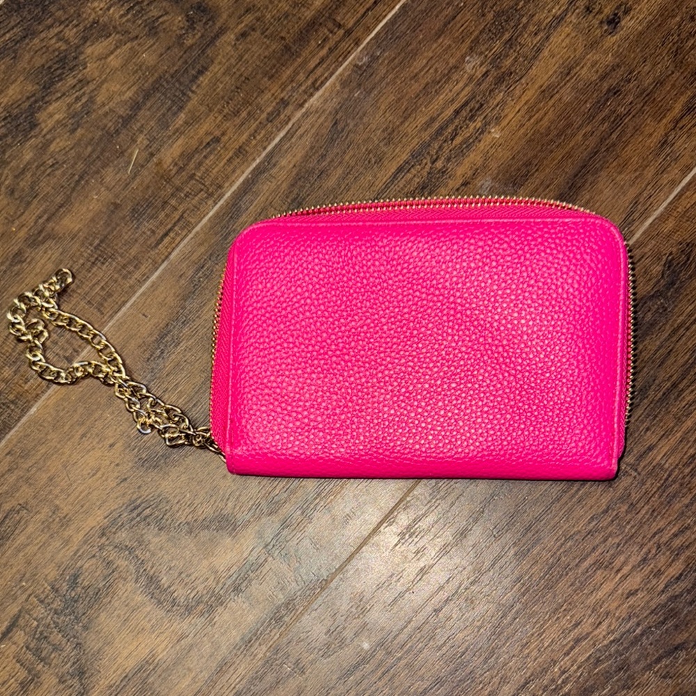 Pink and Gold Pebbled Leather Clutch